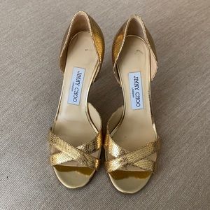 Jimmy Choo Gold Snakeskin Slingback